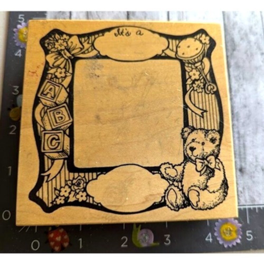 PSX Designs Teddy Bear Frame Baby It's A K1999 Rubber Stamp Wood #B14